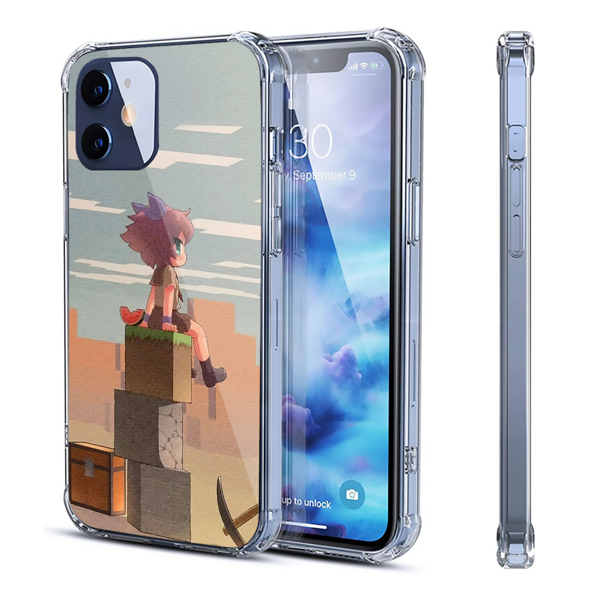 （画像用） マインクラフト ブロックの世界 Minecraft MC Block world 【iPhone 12シリーズ対応】透明スマホケース（クリアソフトケース）